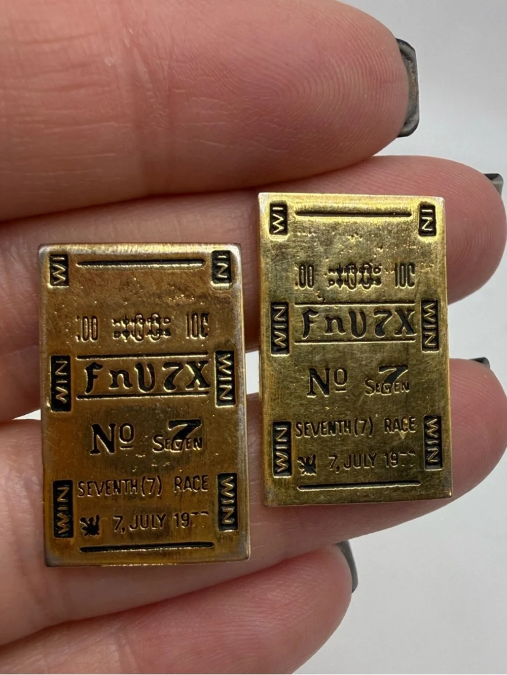 Vintage Gold Tone Cufflinks Novelty Ticket Design Mens Square Textured Retro